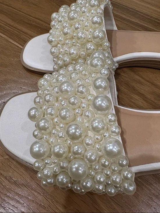 Target A New Day 7.5 Bridal Sandals Pearl-Embellished White Slides Women’s - Picture 4 of 7